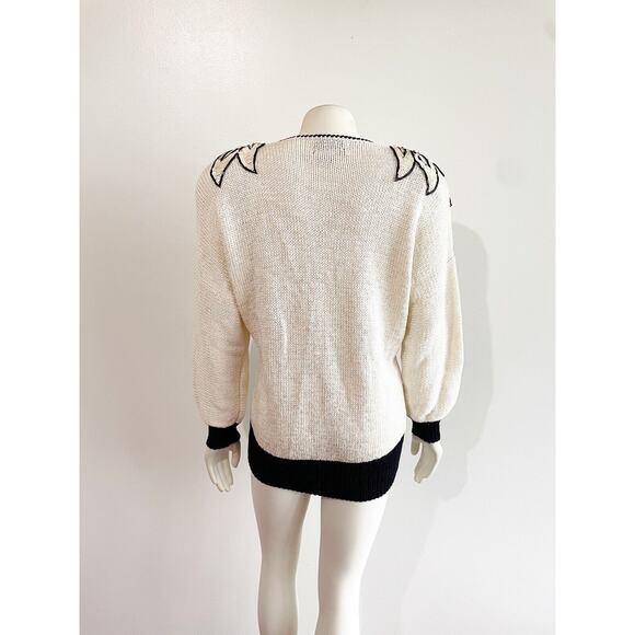 Nannell Vintage Cream Black Sequin Bejeweled Shoulders 1980s Medium - Picture 5 of 8